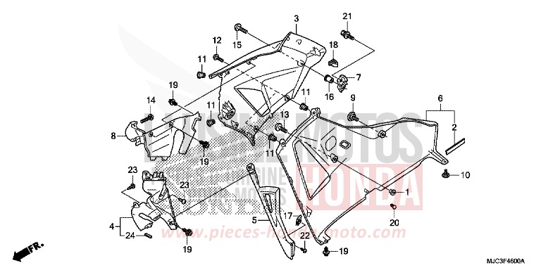 MITTLERER WINDLAUF/UNTERER WINDLAUF (R.) von CBR600RR ABS ROSS WHITE (NH196) von 2013